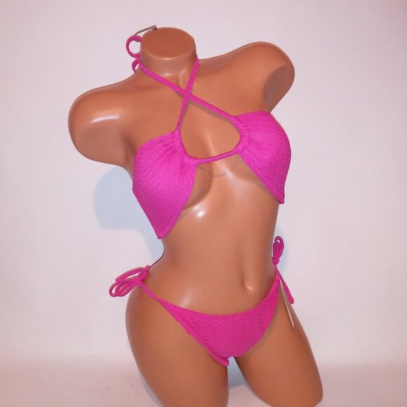 Victoria Secret Swim Bikini Top & Bottom Pink Textured Convertible String Remova - Picture 1 of 16